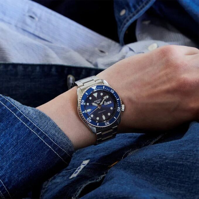 Ceas sport casual, rezistent la apă, mecanic, albastru
